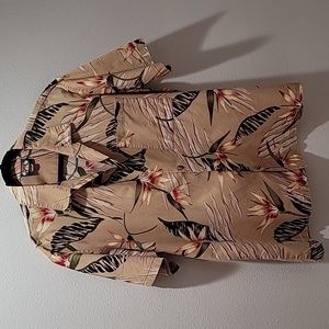 HAWAII BLUES LARGE 90's TAN FLORAL BOXY VINTAGE SHORT SLEEVE BUTTON DOWN SHIRT